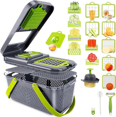 25Pcs Multifunctional Vegetable & Salad Chopper-Mandoline Vegetable Slicer & Cutter-Spiralizer for Vegetables-13 Blades,Peeler-Hand Guard-Veg,Onion,Salad,Food Cutter Complete Set. (Grey-25Pcs)-SA-017 25Pcs Multifunctional Vegetable & Salad Chopper-Mandoline Vegetable Slicer & Cutter-Spiralizer for Vegetables-13 Blades,Peeler-Hand Guard-Veg,Onion,Salad,Food Cutter Complete Set. (Grey-25Pcs)-SA-017
