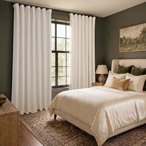 Image of HPD Half Price Drapes Faux Silk Blackout Curtains 108 Inches Long for Bedroom & Living Room Vintage Textured Blackout Curtain (1 Panel), 50W x 108L, Off-white