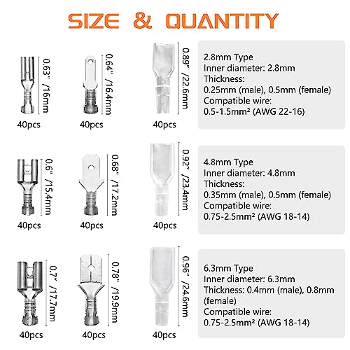 WMYCONGCONG 360 PCS 2.8mm 4.8mm 6.3mm Male Female Wire Spade Crimping Terminal with Insulating Sleeve Quick Splice Wire Terminals - Image 2