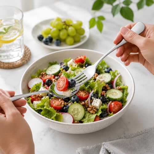Image of 8-Piece Compact Silverware Set, 6.7-Inch Stainless Steel Teaspoons and Salad Forks, Space-Saving Flatware, Mirror Polished, Dishwasher Safe for Home Kitchen