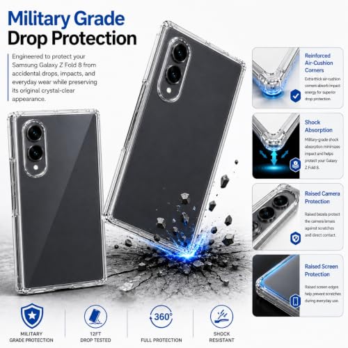 Image of amazon basics Transparent Clear Case for Samsung Galaxy Z Fold 8, Slim Shockproof Hard PC Back Protection Cover (Clear)
