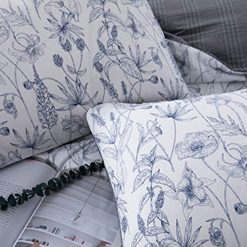 image for ATsense Duvet Cover Queen, 100% Cotton, Blue Floral, Bloom Pattern, 3-