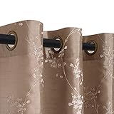 jinchan Faux Silk Floral Embroidered Grommet Top Curtains for Bedroom Embroidery Curtain for Living Room 63 inches Long, 1 Pair, Taupe