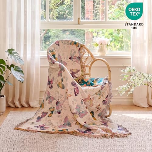 Image of MSGKV Boho Throw Cotton Butterfly Blanket 60 inchx80 inch for Couch Sofa Decor