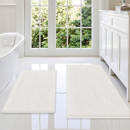 Image of Smiry Bathroom Rugs Sets 2 Piece, Soft Absorbent Chenille Machine Washable Non Slip Shaggy Bath Rug Set for Tub, Shower, and Floor (36x24+30x20, Ivory)