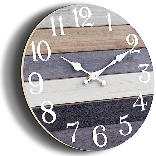 Image of KECYET Wall Clock - 10 Inch Country Retro Rustic Style Wall Clocks Battery Operated - Wooden Silent Non-Ticking Clock for Kitchen Bathroom Living Room Bedroom Office
