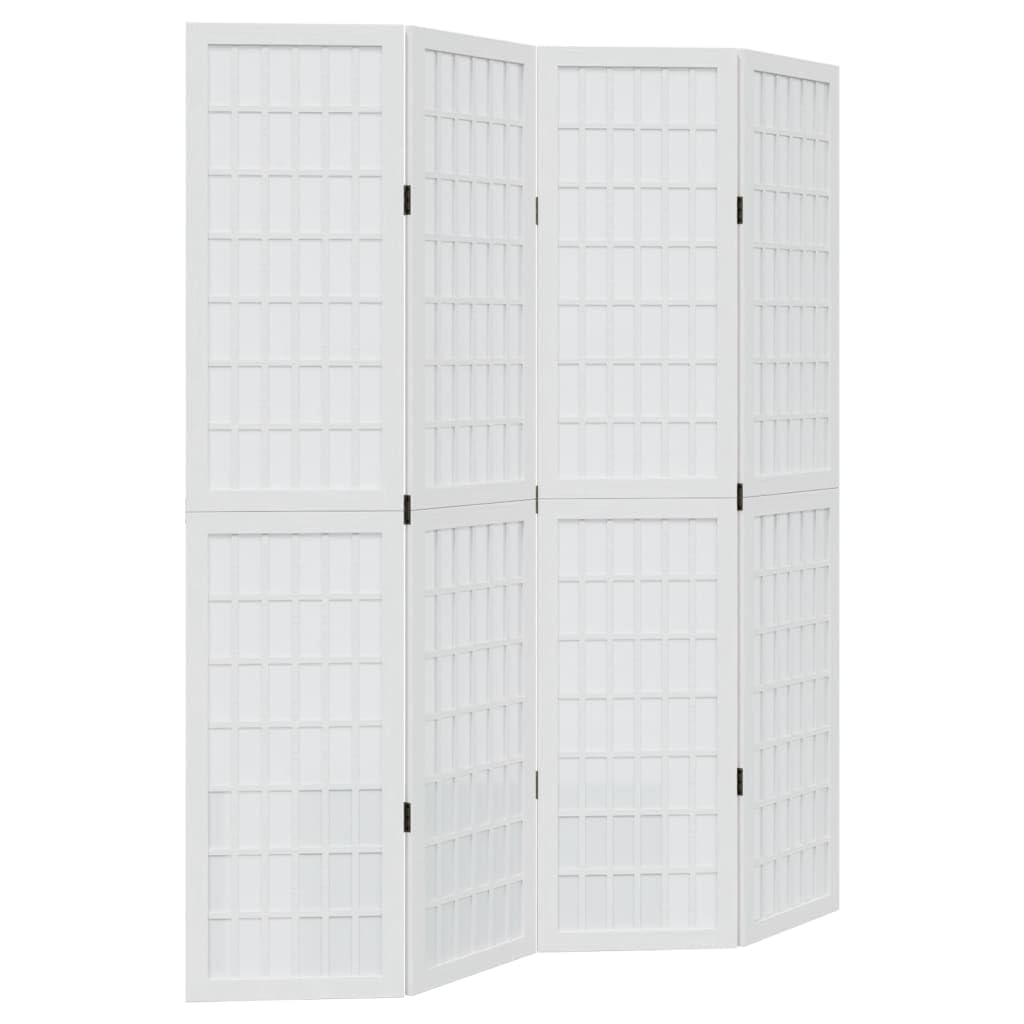 vidaXL Room Divider, Privacy Screen for Indoor Home Bedroom Living Room, Screen Privacy Panel with 4 Panels, Modern Style, White Solid Wood Paulownia