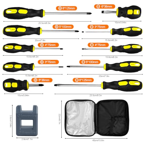 ZBXSNK 10Pcs Screwdriver Set 5 Size Heavy Duty Chrome Vanadium Steel Magnetic Screwdriver with 5 Cross& 5 Flat Head Soft Non-Slip Grip Hand Tools (10 PCS Screwdriver) 2 ZBXSNK 10Pcs Screwdriver Set 5 Size Heavy Duty Chrome Vanadium Steel Magnetic Screwdriver with 5 Cross& 5 Flat Head Soft Non-Slip Grip Hand Tools (10 PCS Screwdriver) - Image 2