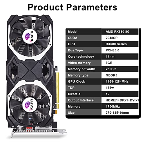 Showkings Radeon Rx 580 8Gb Graphic Cards, 256Bit 2048Sp Gddr5 Amd Video Card For Pc Gaming, Dp Hdmi Dvi-Output, Pci Express 3.0 With Dual Fan For Office And Gaming #TOP1