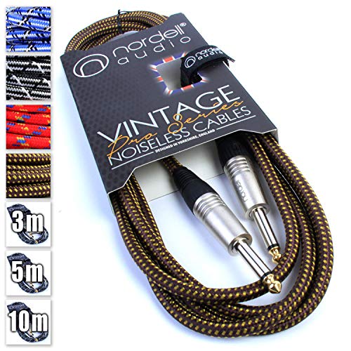 Nordell Premium Braided Guitar Cable: 3m / 10ft Mono 1/4 inch Jack Lead for Bass Electric Keyboard Amp etc.