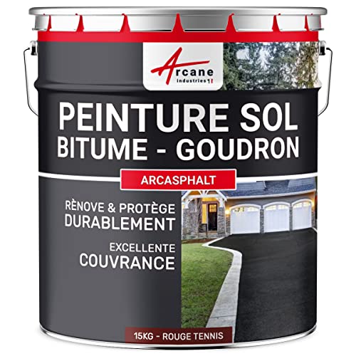 ARCANE INDUSTRIES Peinture Bitume, Goudron, Asphalte, Macadam, béton, enrobé : Arcasphalt - 15 kg (jusqu'à 30 m² en 2 Couches) Rouge Tennis