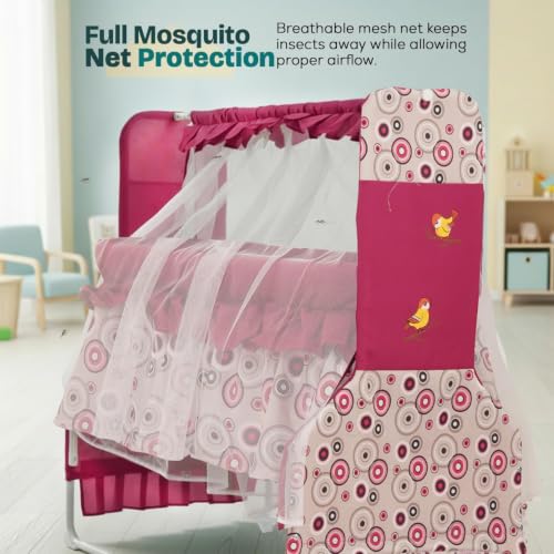 Image of BAYBEE Baby Cradle and Swing for Newborn Babies with Mosquito Net, Portable Jhula with 360 Wheel Lock, Sleeping Swing Bassinet, Uyyala Palna for 0-12 Months Boys & Girls (Purple)