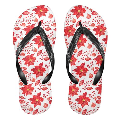 Red Flowers Flip Flops for Beach Thong Sandals Anti-slip Lightweight Beach Slippers for Summer Outdoor Travel