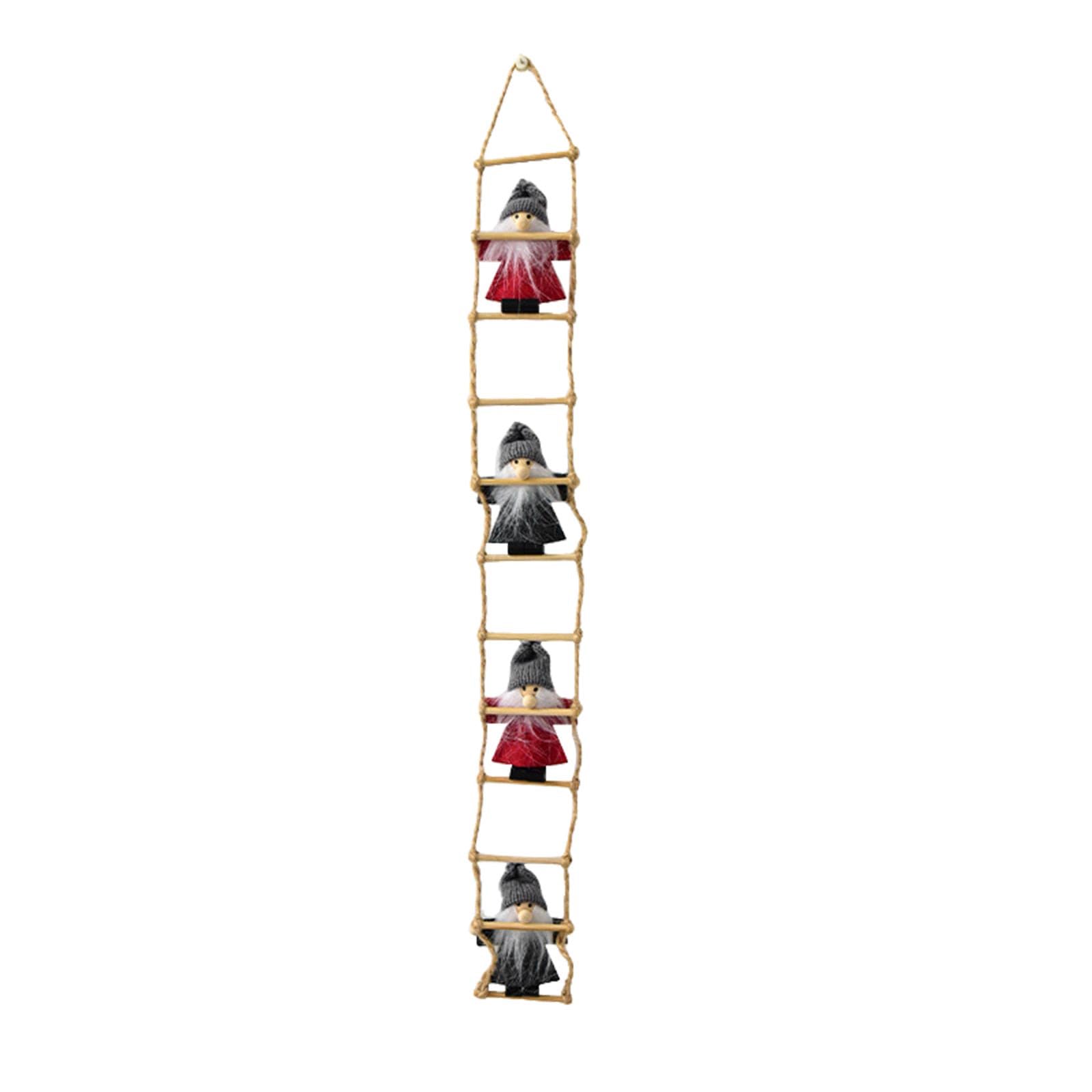 Corlidea B Santa Claus Climbing On Rope Ladder, Santa Climbing Ladder To Christmas Tree 4 Santa Claus Plush Hanging Ornaments With Knitted Eanie, Christmas Tree Hanging Ornament Home Door Wall Decoration