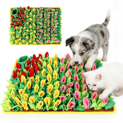 MYLIFESION Snuffle Mat 23.6215.75 for Small & Medium Dogs Slow Feeding Puzzle Sniff Mat for Cats Rabbits Mentally Stimulating Scent Training Portable Durable Pet Food Mat (Tulip Style)