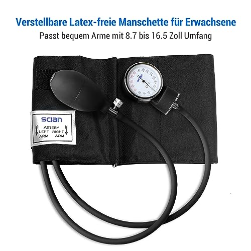 SCIAN Manuelles Blutdruckmessgerät mit Stethoskop - Aneroid Sphygmomanometer zur Messung am Oberarm, Medizinische Versorgung mit Tragetasche für Krankenschwester Doktor Senior Erwachsene (Schwarz) – Bild 5
