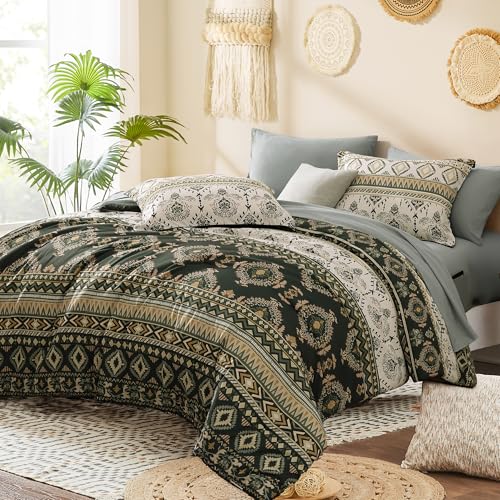 Image of Geniospin Queen Comforter Set - 7 Pieces Bedding Set, Boho Bed in A Bag, Lightweight Soft Aztec Bedding, All Season Bed Comforter Set with Sheets, Pillowcases & Shams