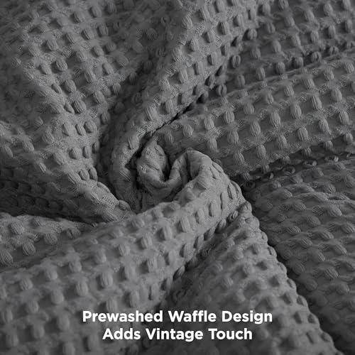 Image of Bedsure King Waffle Comforter Set Dark Grey, Soft and Breathable Bedding