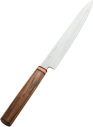 Voeux Kitcheware- Yanagiba, cuchillo japonés para sushi y sashimi de 9 pulgadas, aceros inoxidables, mango de madera rosa, DIN 1.4116, 56+ HRC ,