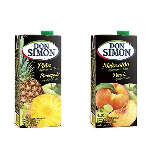Don Simon - Zumo de piña, manzana y uva, 1 L & Don Simon Zumo Melocotón, Manzana y Uva, 1L