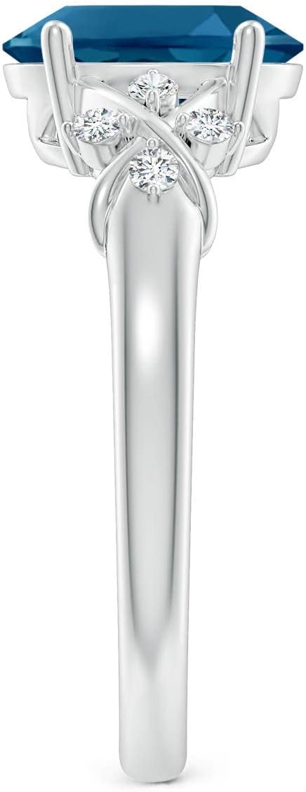 Angara Natural London Blue Topaz Ring for Women | Oval London Blue Topaz Criss Cross Ring with Diamonds in 14K Solid Gold/Silver/Platinum | December Birthday, Gemstone Jewellery Gift