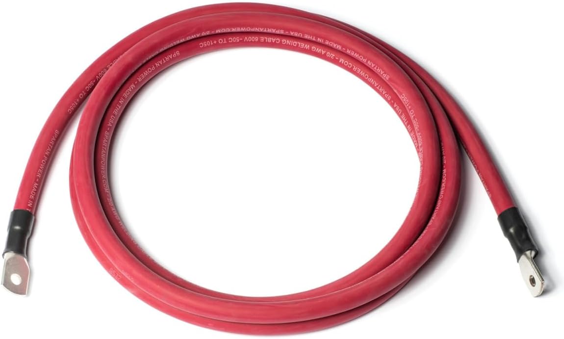 Spartan Power 15 Foot 2 AWG Red SpartanFlex Battery Cable with 5/16" Ring Terminals