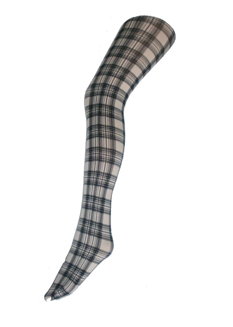 Ladies/Womens Printed checked tights with cream background tartan
