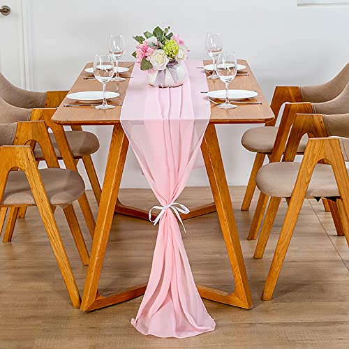 hicoosee Camino de Mesa de Gasa, Decoración de Mesa de Comedor, 300 x 70 cm Camino de Mesa Moderno para Bodas Fiestas Comedor Mantel Baby Shower Cumpleaños Navidad, Rosa Cover