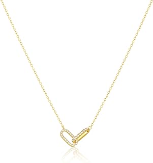 Freekiss Gold Pendant Necklace for Women, Dainty Diamond Necklaces for Women Simple 14K Gold Plated Paperclip Choker Necklaces Cute Minimalist Open Oval Necklaces Gold Jewelry for Women Gifts