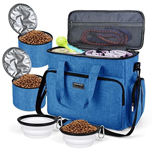 BAGLHER Dog Travel Bag, Pet Travel Bag (ALL Pet Travel Supplies), With 2 Pet Food Containers and 2...