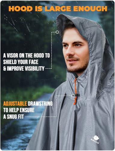 Image of ANYOO Hooded Rain Poncho for Adults Waterproof Lightweight Rain Coat for Men Women Reusable Rain Jacket for Emergency Outdoor