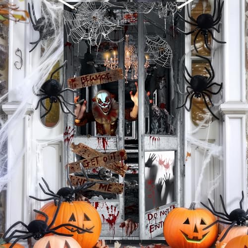 Avezano Decorações de porta de Halloween, palhaço assustador, capa de porta de Halloween, casa assom