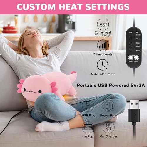 Image of Axolotl Heating Pad for Period Cramps Menstrual Pain Relief, Portable Electric Heat Pads USB Powered, Cute Stuff Axolotl Plush Stuffed Animals Gifts, Funny Gift for Women Teen Girls Birthday Christmas