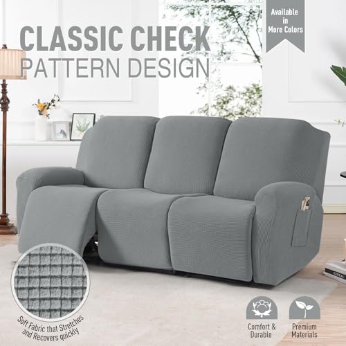Image of TAOCOCO Recliner Sofa Covers 8-Pieces Stretch Large Couch Covers for 3 Seats Reclining Slipcovers Soft Jacquard Pattern Furniture Protector (Dusty Grey)