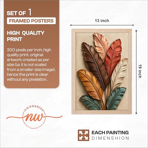 Image of NoWorries 3D Colorful Leaf Wall Painting with Frame Set of 1 | Premium Textured Botanical Leaves Artwork, Luxury Nature Wall Decor for Living Room, Bedroom, Office and Home Decoration (3d Art-7,13x19inch)