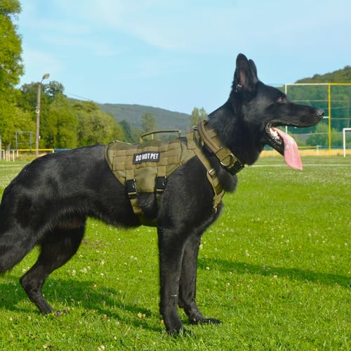 OneTigris Hundegeschirr Mittelgroße Hunde, AIRE MESH Taktisches Anti Zug Geschirr mit 2 Griff Verstellbar Brustgeschirr No Pull Dog Harness Atmungsaktiv Grün M