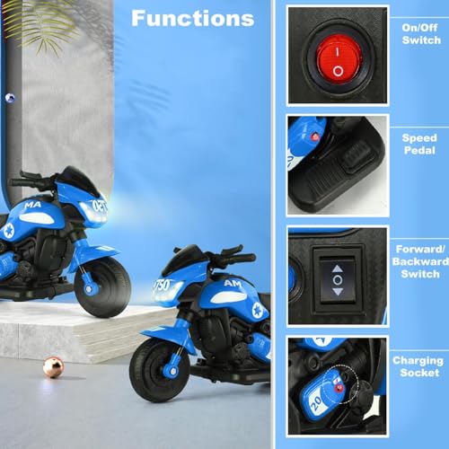 Image of Ninja Ev Kids Battery Operated Bike Rechargeable Ride on for Boys and Girls with Music and Lights, Forward and Backward Gear, Built in MP3 Player Baby Bike with USB Port (Blue)