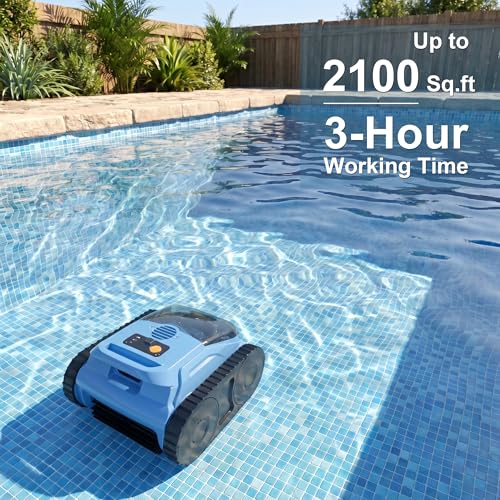Image of Cordless Robotic Pool Cleaner for Inground Pools, Automatic Pool Vacuum with Wall Climbing and Waterline Scrubbing, 180 Mins Runtime for 2100 Sq.Ft Pools