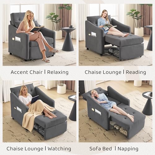 Sillón Convertible Plegable Gris Oscuro miniatura 7