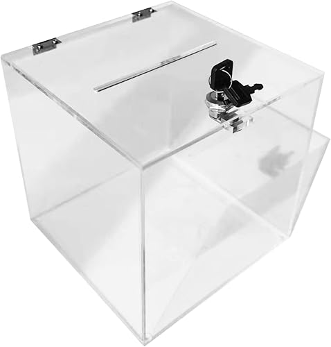 Miniatura 8 de CiaoHER Caja de donación acrílica de 10 x 10 x 10 pulgadas, caja de sugerencias de boletas para almacenamiento de dinero para votación, caridad,