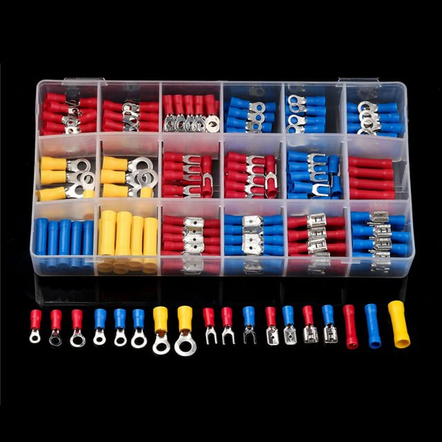 AETOOL - Insulated Cable Connector Electrical Wire Crimp Spade Ring Fork Set Ring Lugs Rolled Terminals Assorted Kit (300PCS)