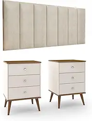 Conjunto Cabeceira Cama Queen 1,60 Com Kit 2 Criados Quarto, Off/Freijo