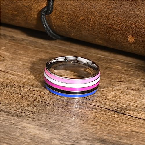 Image of Unisex 8mm Colorful Stripes Pride Ring | Stainless Steel Unique Cool Enamel Homosexuals LGBT Gay Eternity Couple Wedding Band