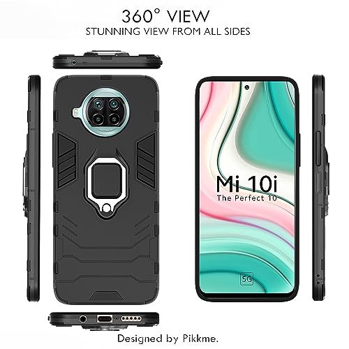 Image of Pikkme MI 10i 5G Back Cover | D5 Tough Armor Bumper | 360 Protection Case | Ring Holder Stand Case for Mi 10i 5G (Black)