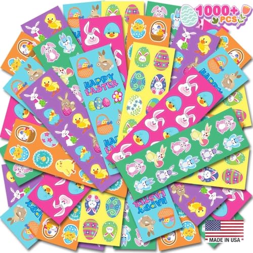 ArtCreativity 1000+ Easter Stickers for Kids with 100 Stickers Sheets, Made in USA Assorted Vibrant Colors and Designs, Easter Basket Essentials,...