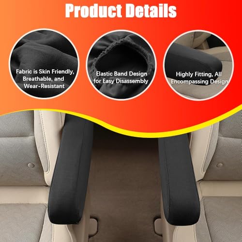 Image of MTRoyaldia 2PC Black Car Front Seat Armrest Covers,Universal Size Seat Arm Rest Cover,Flat Cloth Fabric Armrest Cover,Car Interior Accessories(Black,1Pair)