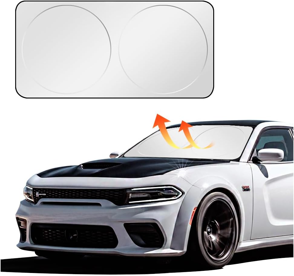 Aokdom Windshield Cover Sun Shade - Retractable Construction+Ultra Density Shading and Cooling Windshield Shade for Automotive Glass - One of The Most Efficient Windshield Sun Shade (M(59.1''*27.6''))