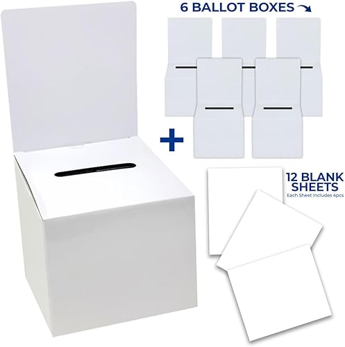 Miniatura 2 de Urna blanca brillante de 6 x 6 x 6 pulgadas (paquete de 6)  Caja de boletos versátil para rifas, cajas de sugerencia y donación, cabecera extraíble,