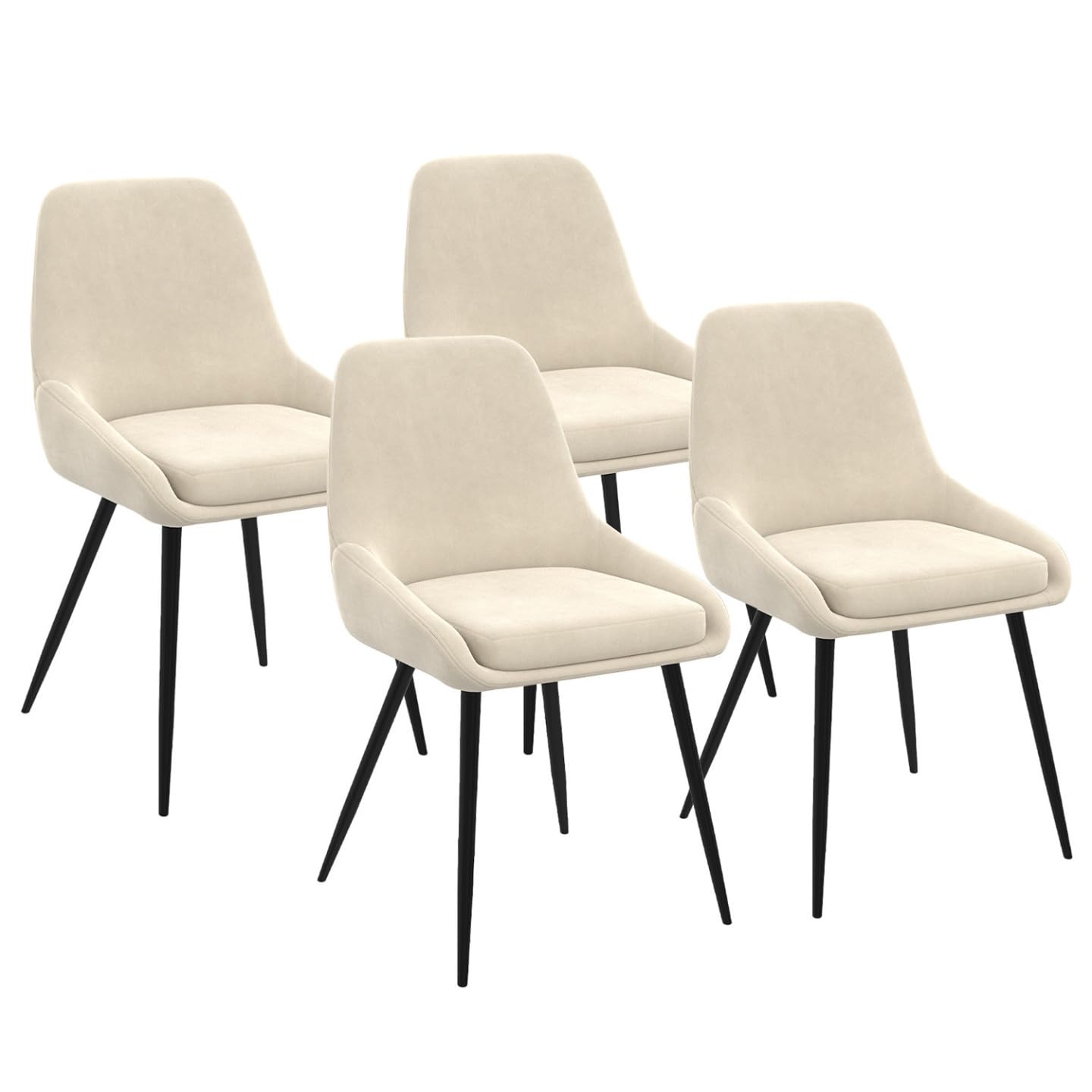 Table à Manger Extensible Ronde Alix Bois et Noir 110-150 cm avec 4 Chaises THALYA Velours Beige