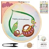 picknMAKE DIY Hand Embroidery Kit for Beginners |Happy Janmashtami Design | Pre-Printed Fabric with Hoop, Threads, Cutter, Needles & Instruction | Festive Home Décor Art & Craft Kit